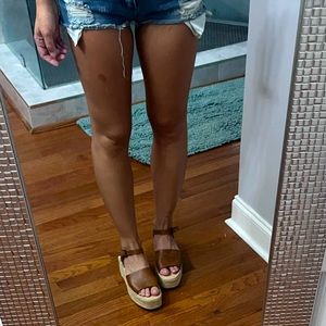 Platform brown sandal wedge slide Espadrilles